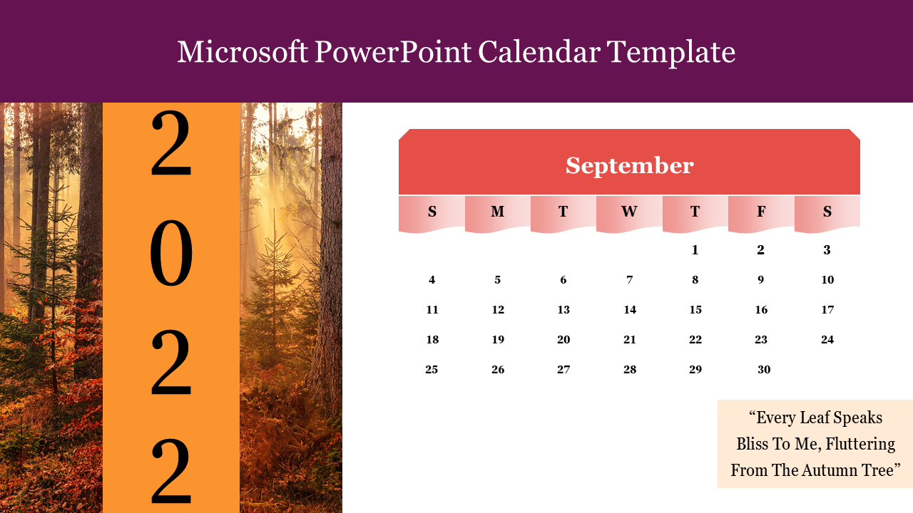 Microsoft PowerPoint Calendar Template - September Month